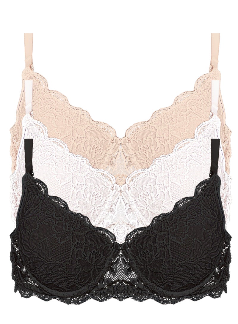 Dadoush Women's padded bra made of light and soft fabric, push-up bra with elegant lace embroidery - Image 2