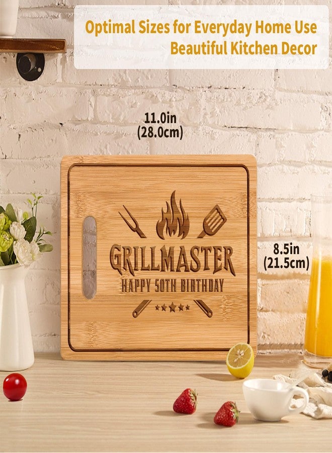 Pandasch 50th Birthday Gifts for Him, 11x8.5 Inch Engraved Bamboo Cutting Board -Grillmaster, 50 Year Old Gifts Ideas for Men Dad Friend Coworker Boss, Funny 50th Birthday Present for Husband Family - Image 3