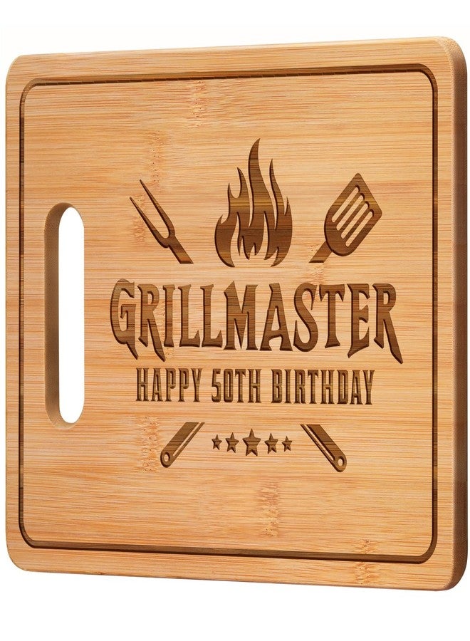 Pandasch 50th Birthday Gifts for Him, 11x8.5 Inch Engraved Bamboo Cutting Board -Grillmaster, 50 Year Old Gifts Ideas for Men Dad Friend Coworker Boss, Funny 50th Birthday Present for Husband Family - Image 1