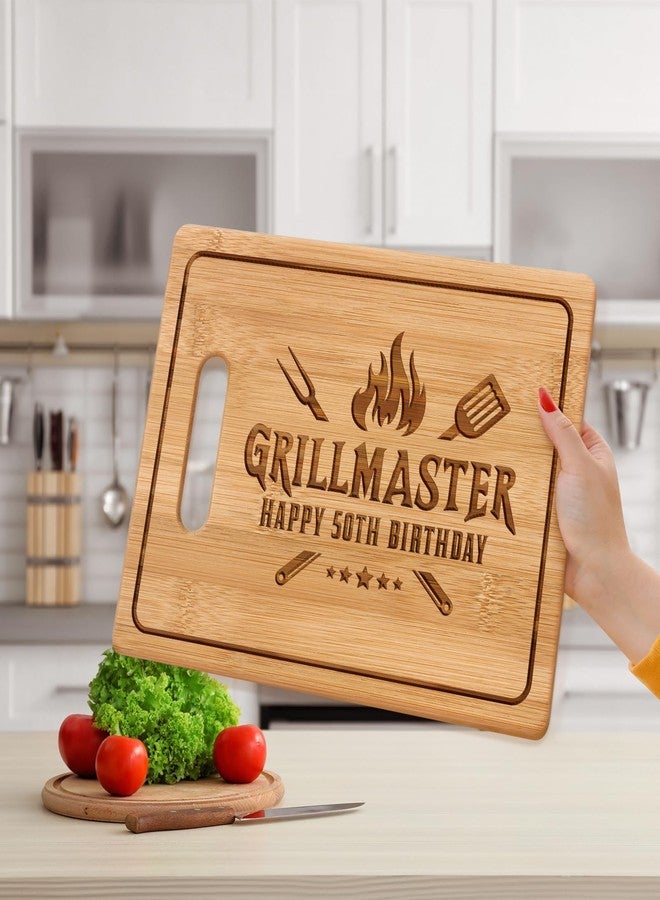 Pandasch 50th Birthday Gifts for Him, 11x8.5 Inch Engraved Bamboo Cutting Board -Grillmaster, 50 Year Old Gifts Ideas for Men Dad Friend Coworker Boss, Funny 50th Birthday Present for Husband Family - Image 4