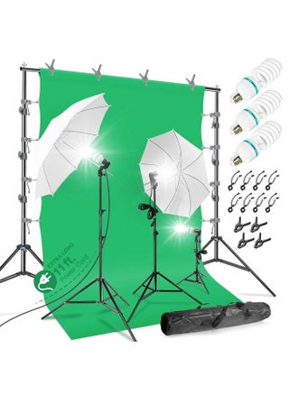 10 x 9.6 ft. Durable Backdrop Stand Kit, 10 x 20 ft. Green Backdrop Chromakey Screen, 700W Umbrella Continuous Output Lighting Kit for Photo Video Studio, AGG408 - pzsku/ZD65A483E5D477B4C3B7AZ/45/_/1686747591/9d4a1960-3464-4a80-a049-5f5a1384d668