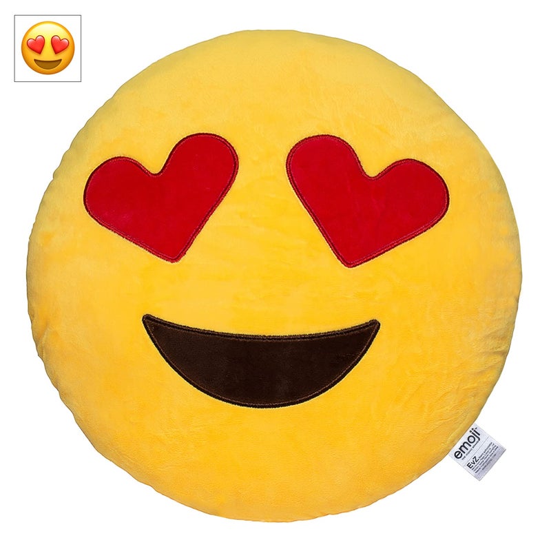 EvZ Emoji Heart Eyes Face Emoticon Cushion Stuffed Plush Soft Pillow, Official Certified, 32cm Yellow - Image 1
