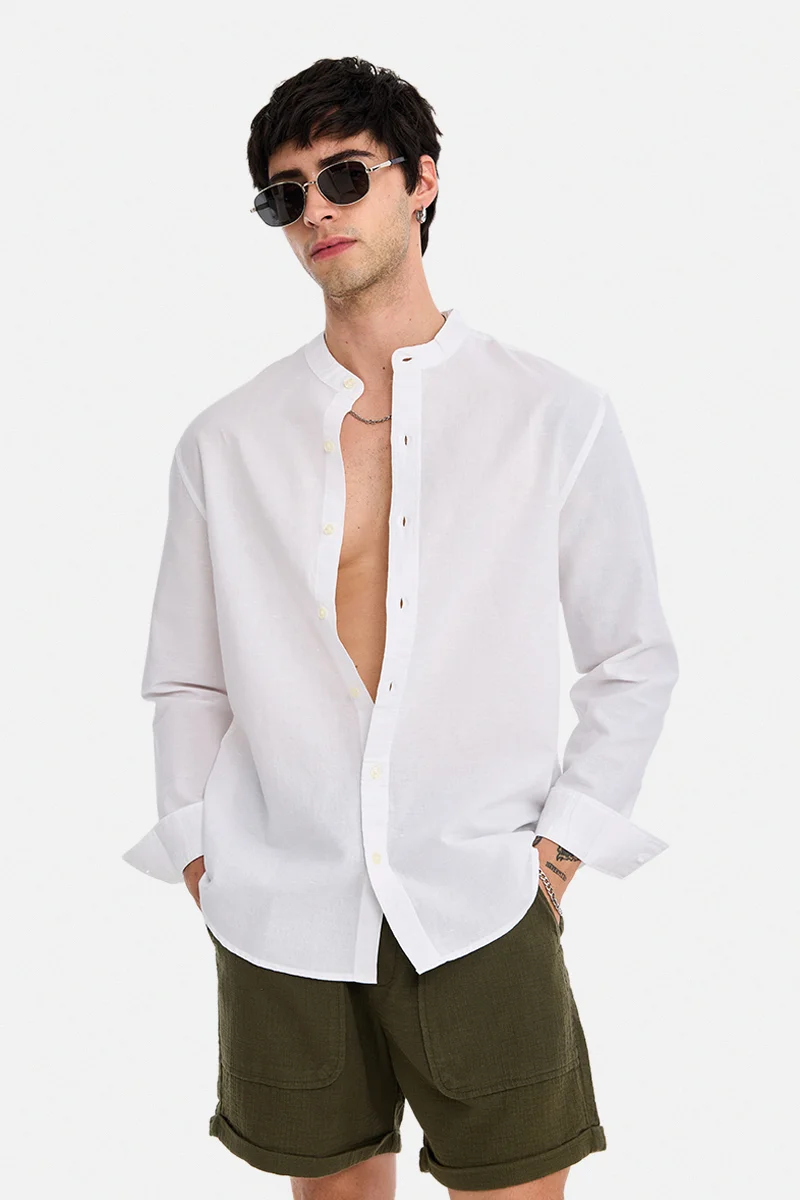 SNITCH White Solid Long Sleeve Regular Fit Shirt
