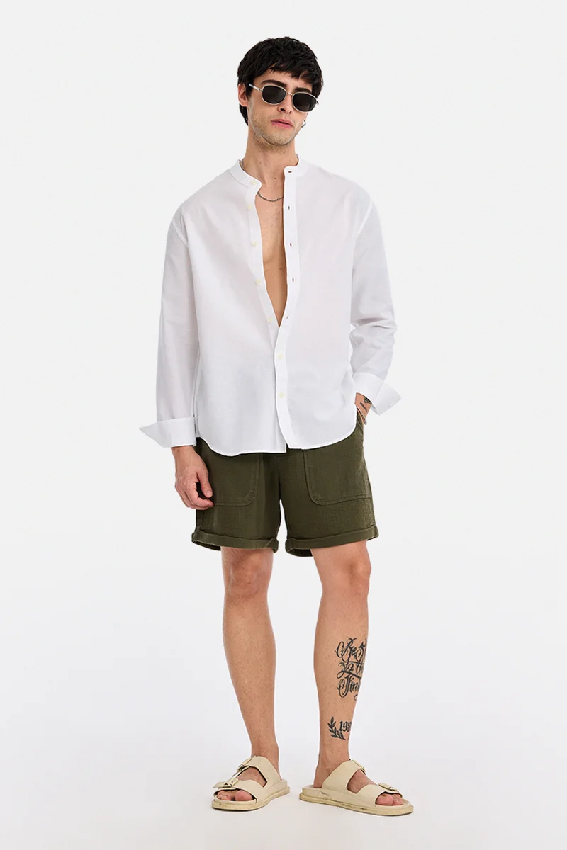 SNITCH White Solid Long Sleeve Regular Fit Shirt
