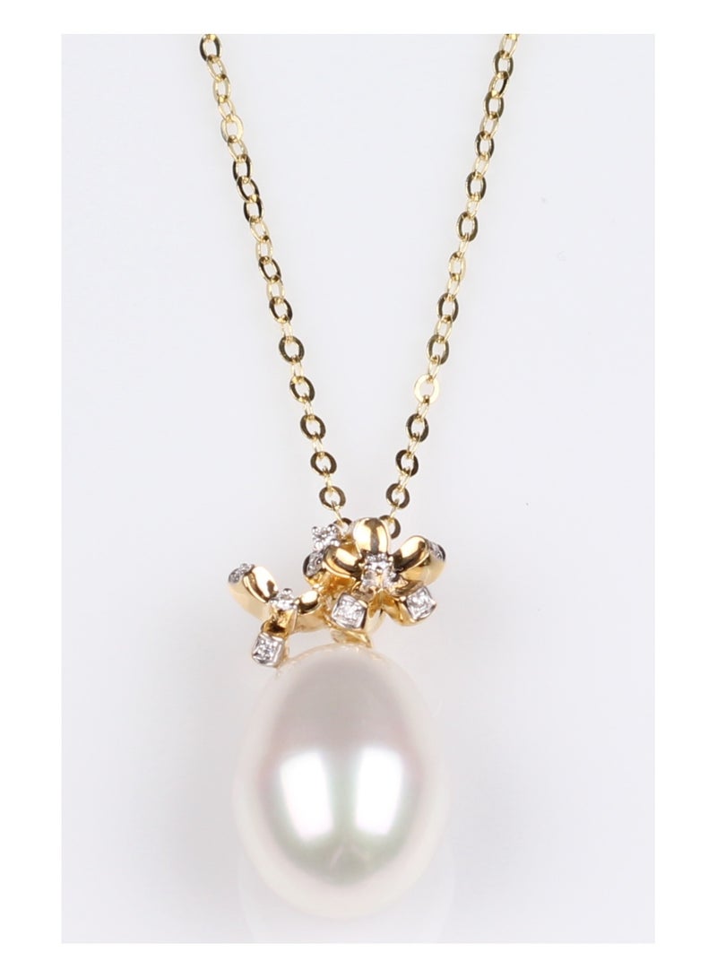 MIKURA Pendant, Freshwater Pearls, A Quality, White Color, 11.5-11.0MM, 18KY, 11D-0.04CT  - Image 1