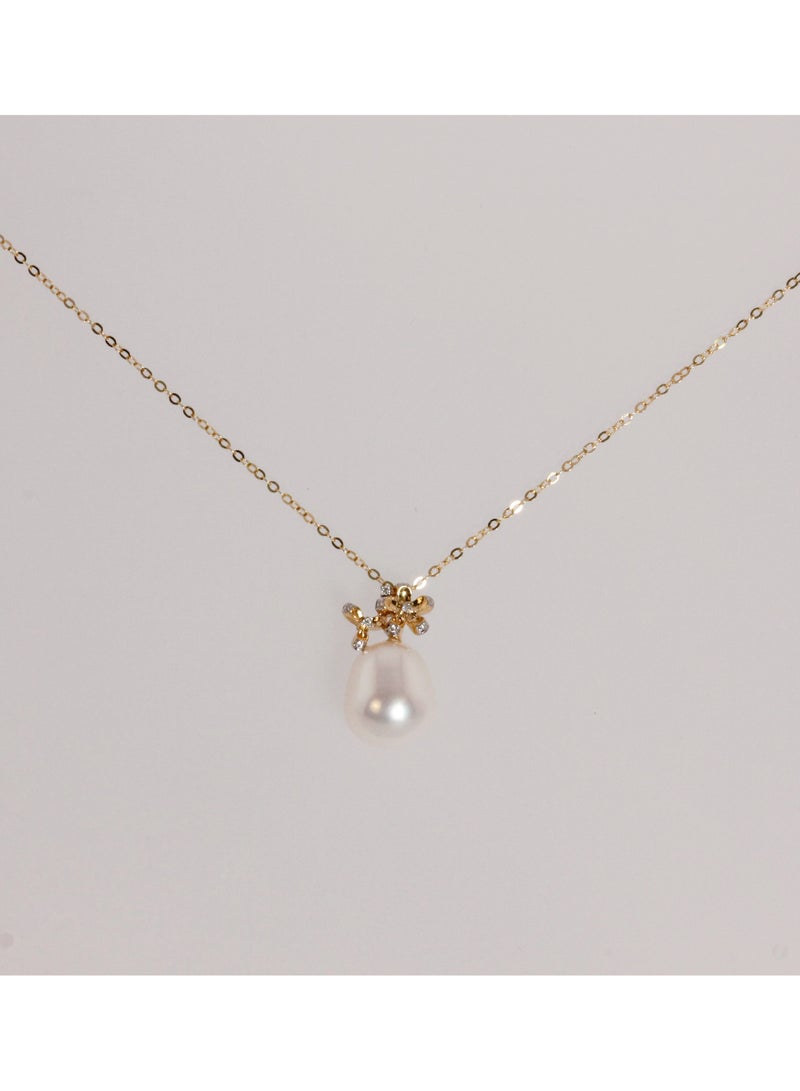 MIKURA Pendant, Freshwater Pearls, A Quality, White Color, 11.5-11.0MM, 18KY, 11D-0.04CT  - Image 2