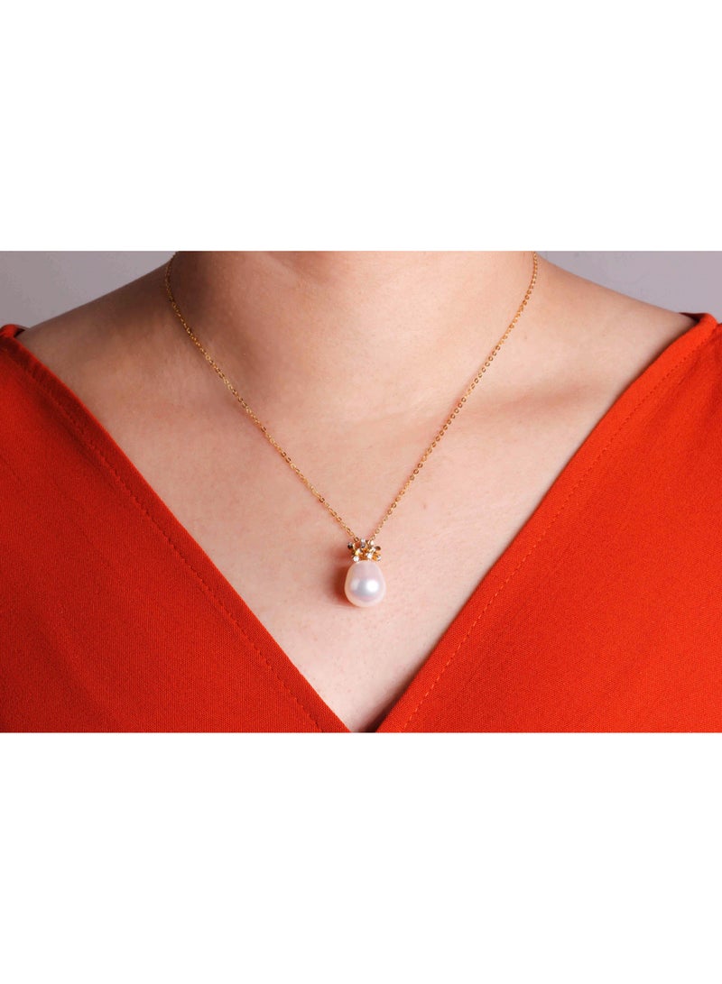 MIKURA Pendant, Freshwater Pearls, A Quality, White Color, 11.5-11.0MM, 18KY, 11D-0.04CT  - Image 4