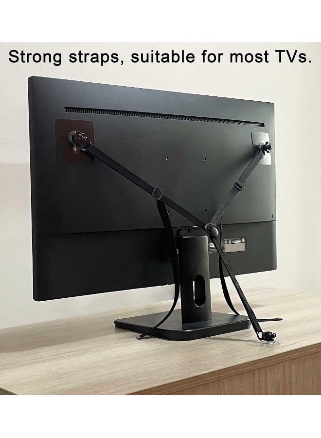xicveiuz 3 Pack No-Drill Flat Screen TV Safety Straps, Adjustable Anti-Tip Furniture Anchor Kit for Baby Proofing - Image 2