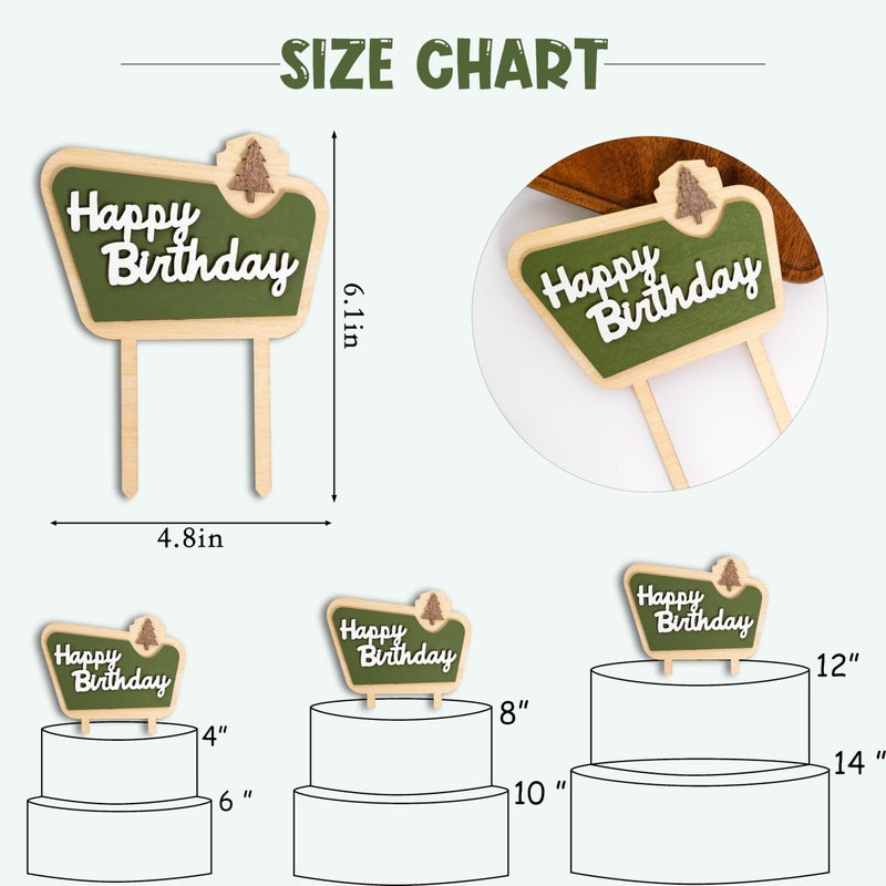 MUWEOL Happy Camper Wooden Cake Topper - Happy Bithday Cake Topper Camping Birthday Party Decoration Woodland Cake Toppers For Boys (camper birth topper) - Image 2