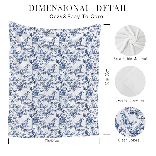 BUJSP Blue and White Chinoiserie Golden Retriever Blanket, Golden Retriever Gifts, Vintage French Country Toile Dog Throw Blanket for Home Bedroom Room Couch Bed Decor, 50x60 Inches - Image 2