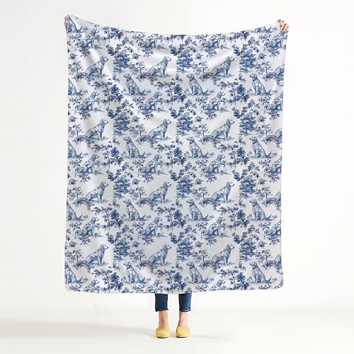 BUJSP Blue and White Chinoiserie Golden Retriever Blanket, Golden Retriever Gifts, Vintage French Country Toile Dog Throw Blanket for Home Bedroom Room Couch Bed Decor, 50x60 Inches - Image 1