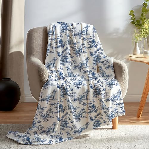 BUJSP Blue and White Chinoiserie Golden Retriever Blanket, Golden Retriever Gifts, Vintage French Country Toile Dog Throw Blanket for Home Bedroom Room Couch Bed Decor, 50x60 Inches - Image 5
