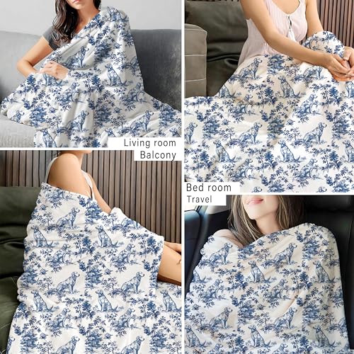 BUJSP Blue and White Chinoiserie Golden Retriever Blanket, Golden Retriever Gifts, Vintage French Country Toile Dog Throw Blanket for Home Bedroom Room Couch Bed Decor, 50x60 Inches - Image 3