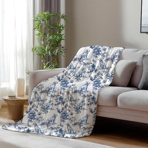 BUJSP Blue and White Chinoiserie Golden Retriever Blanket, Golden Retriever Gifts, Vintage French Country Toile Dog Throw Blanket for Home Bedroom Room Couch Bed Decor, 50x60 Inches - Image 4