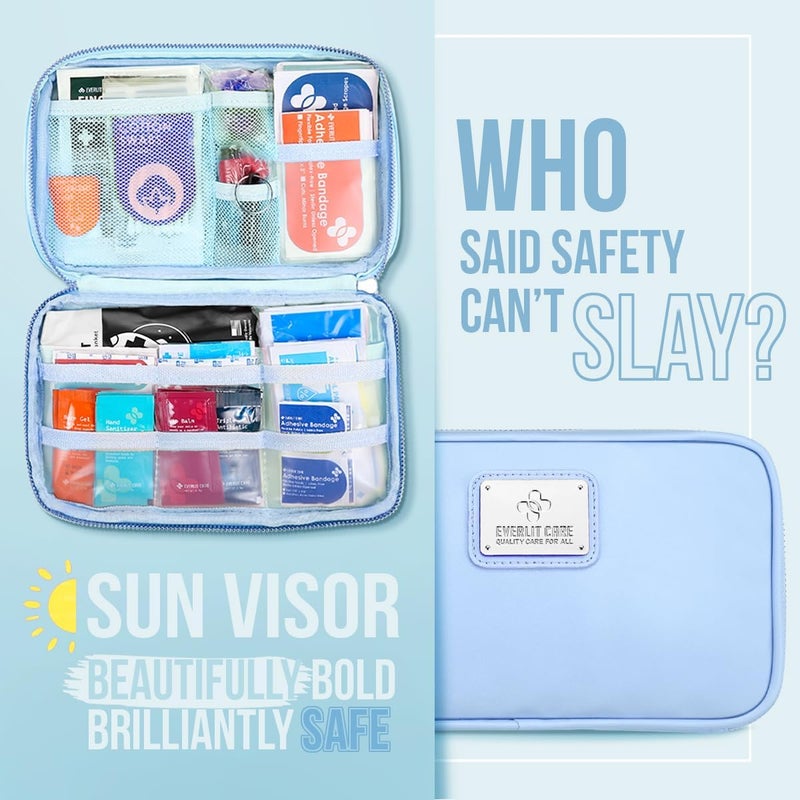 EVERLIT CARE Car First Aid Kit with Emergency Supplies Survival Gear Including Window Breaker Disposable Urine Bag Mountable Survival Kit for Family Travel in Car Cyan - Image 3