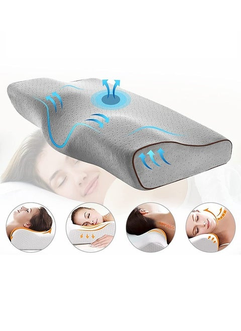 Memory Foam Pillow, Extra Dense Ergonomic Cervical Pillow for Firm Neck Support, Orthopedic Contour Pillow for Back Sleeper Neck Relief, Organic Cotton Cover, for Side Sleepers (Grey)