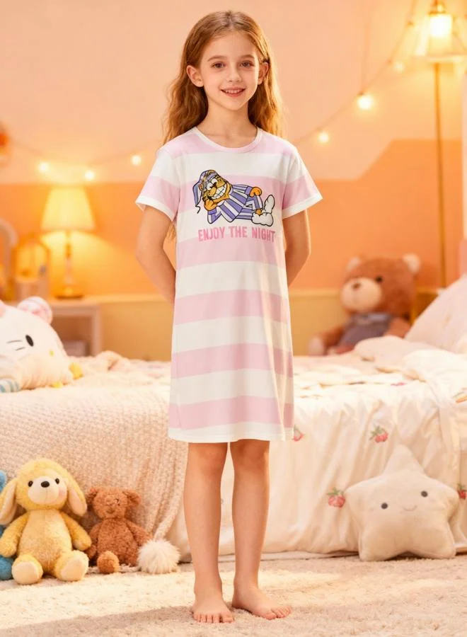 Take Two Girls Graphic Print Striped Nightdress