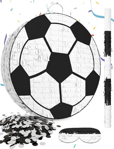LAKINGO Soccer Piata Includes Wooden Stick Blindfold and Confetti 13x13x3 Perfect for Sports Party Decorations and Soccer Pinatas for Birthday Party - Image 1