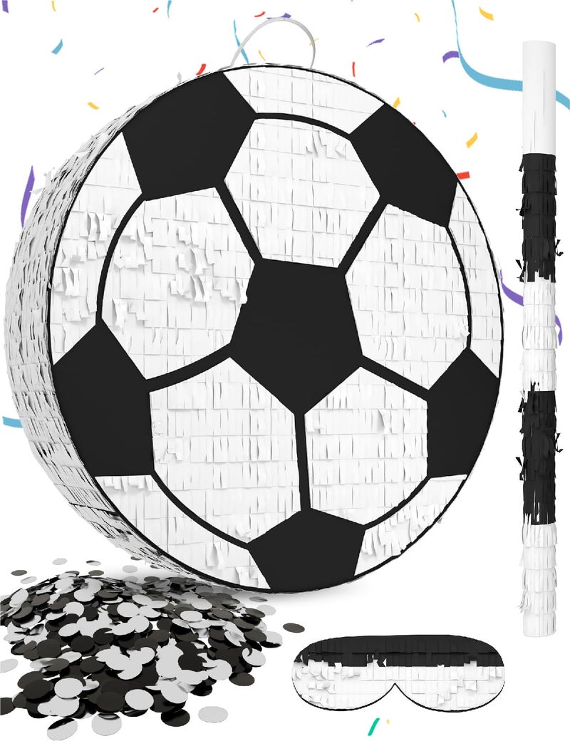 LAKINGO Soccer Piata Includes Wooden Stick Blindfold and Confetti 13x13x3 Perfect for Sports Party Decorations and Soccer Pinatas for Birthday Party - Image 3