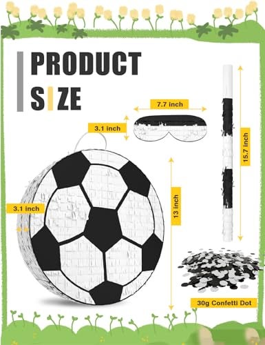 LAKINGO Soccer Piata Includes Wooden Stick Blindfold and Confetti 13x13x3 Perfect for Sports Party Decorations and Soccer Pinatas for Birthday Party - Image 5