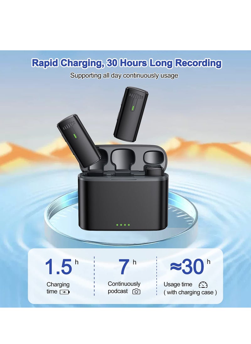 Excefore - Wireless Lavalier Microphone, Mini Microphone with Noise Cancellation Voice Changing, Lavalier Microphone with Charging Case for iPhone, 8H Battery Life, Black - Image 1