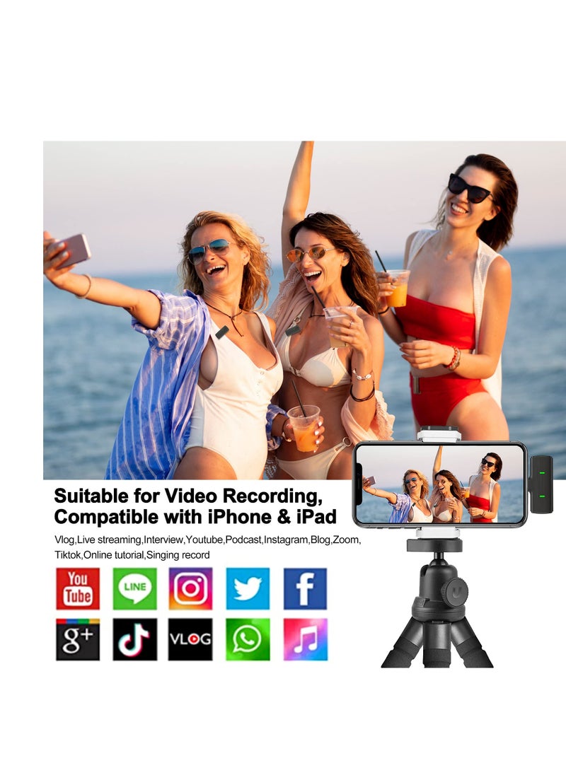 Excefore - Wireless Lavalier Microphone, Mini Microphone with Noise Cancellation Voice Changing, Lavalier Microphone with Charging Case for iPhone, 8H Battery Life, Black - Image 1