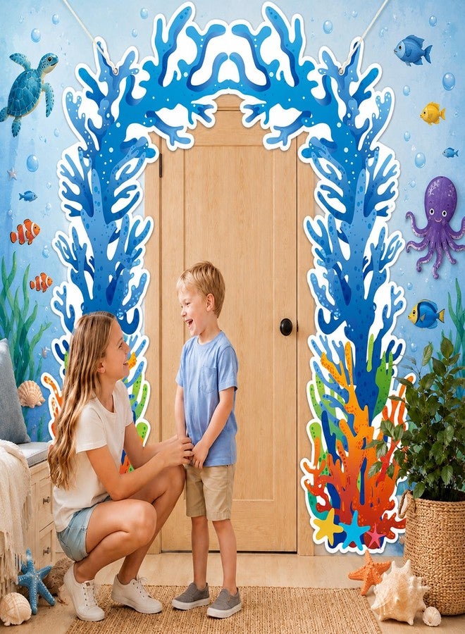 Oitnlaughter Under The Sea Party Door Banner Ocean Themed Party Decorations Mermaid Birthday Coral Hanging Backdrop Summer Ocean Porch Decor for Beach Pool Baby Shower Front Door Photo Booth Supplies - Image 4
