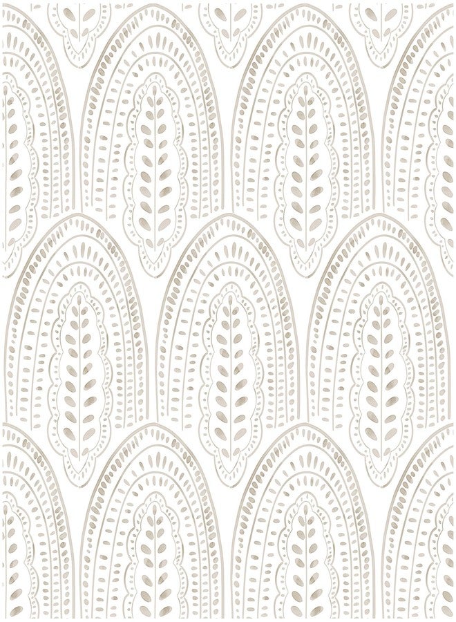 OSECAGE Modern Peel and Stick Wallpaper Boho Contact Paper 17.3''×78.8'' Self Adhesive Removable Wallpaper Peel and Stick Wall Paper Beige and White Wallpapers for Bedroom Bathroom Cabinets Decor Vinyl - Image 1