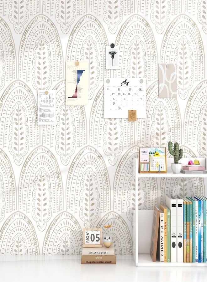 OSECAGE Modern Peel and Stick Wallpaper Boho Contact Paper 17.3''×78.8'' Self Adhesive Removable Wallpaper Peel and Stick Wall Paper Beige and White Wallpapers for Bedroom Bathroom Cabinets Decor Vinyl - Image 2