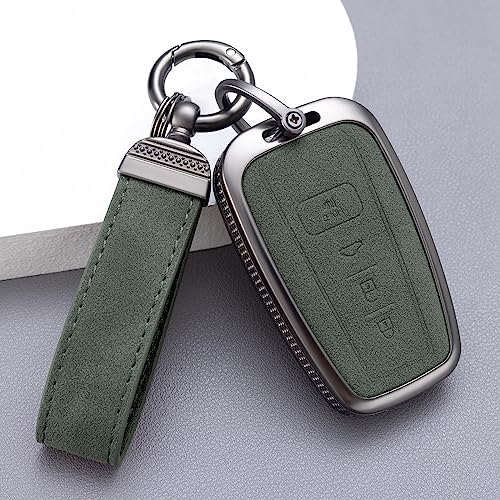 YO&YOYE Compatible with Toyota Key Fob Cover with Keychain Leather Key Case Protector for 2018-2022 Camry RAV4 Highlander C-HR Prius Corolla Avalon GT86 Smart Key (Model1, Green) - Image 1