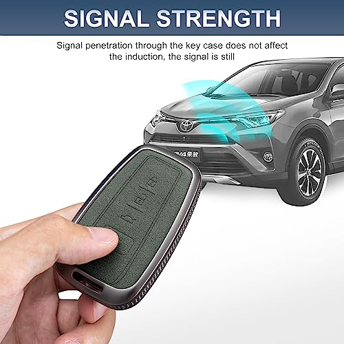 YO&YOYE Compatible with Toyota Key Fob Cover with Keychain Leather Key Case Protector for 2018-2022 Camry RAV4 Highlander C-HR Prius Corolla Avalon GT86 Smart Key (Model1, Green) - Image 5