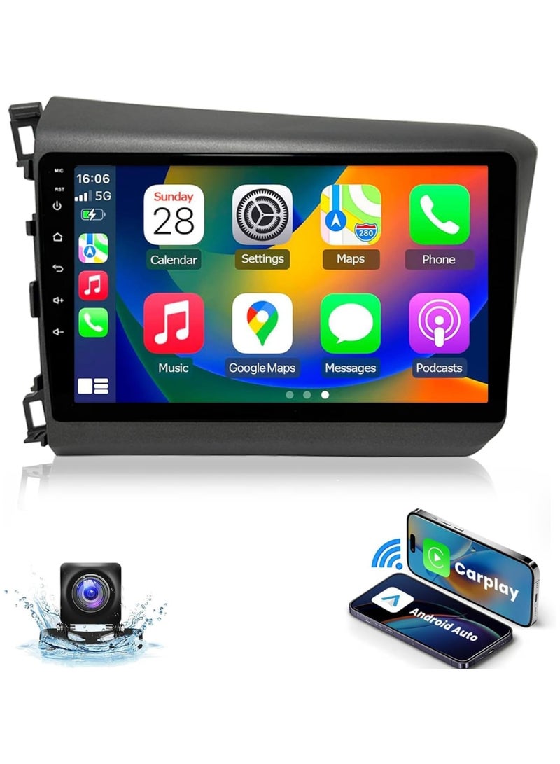 SHEZA STAR Android Car Stereo for Honda Civic 2012-2015 2GB RAM 32GB ROM Support Carplay, Mirror Link Wi-Fi BT, Radio GPS Navigation, 9 Inch IPS Touch Screen with AHD Camera Included - Image 1