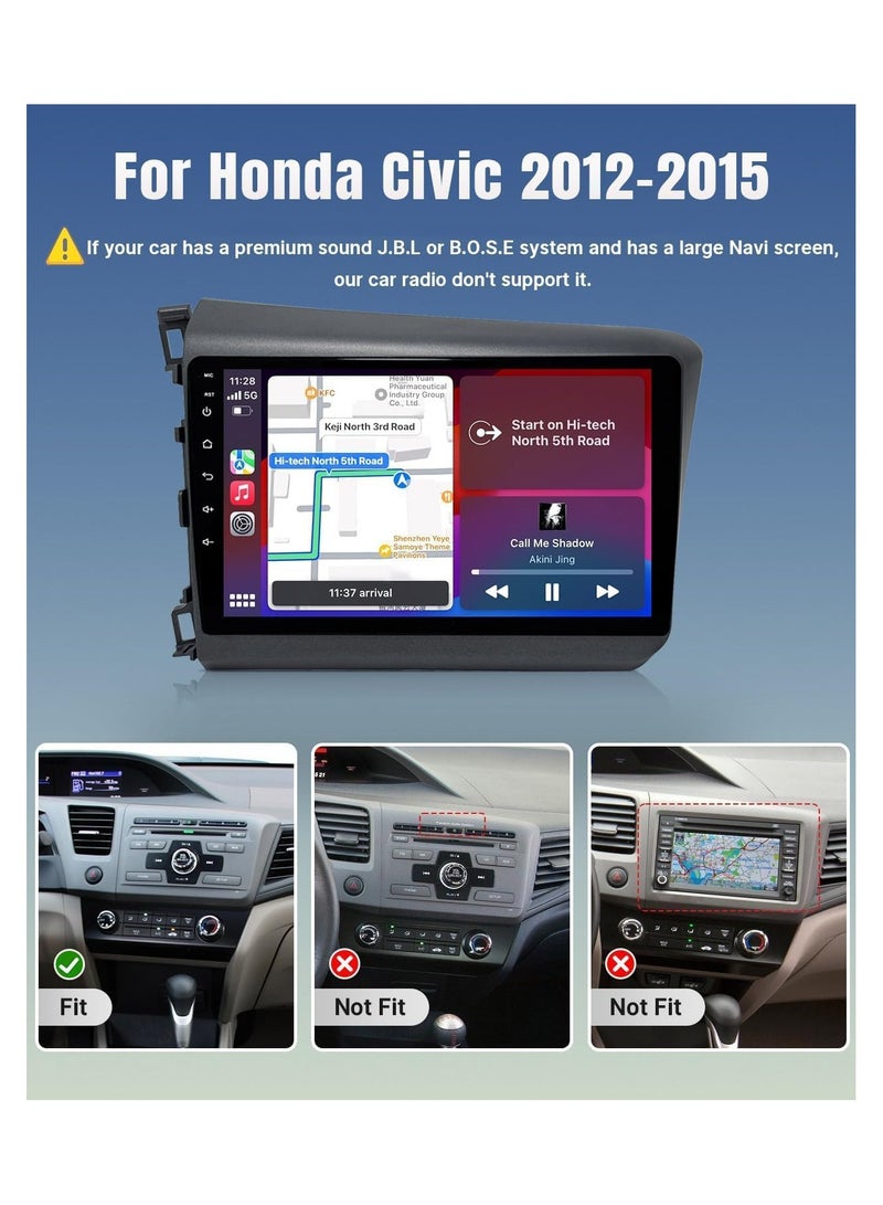SHEZA STAR Android Car Stereo for Honda Civic 2012-2015 2GB RAM 32GB ROM Support Carplay, Mirror Link Wi-Fi BT, Radio GPS Navigation, 9 Inch IPS Touch Screen with AHD Camera Included - Image 2