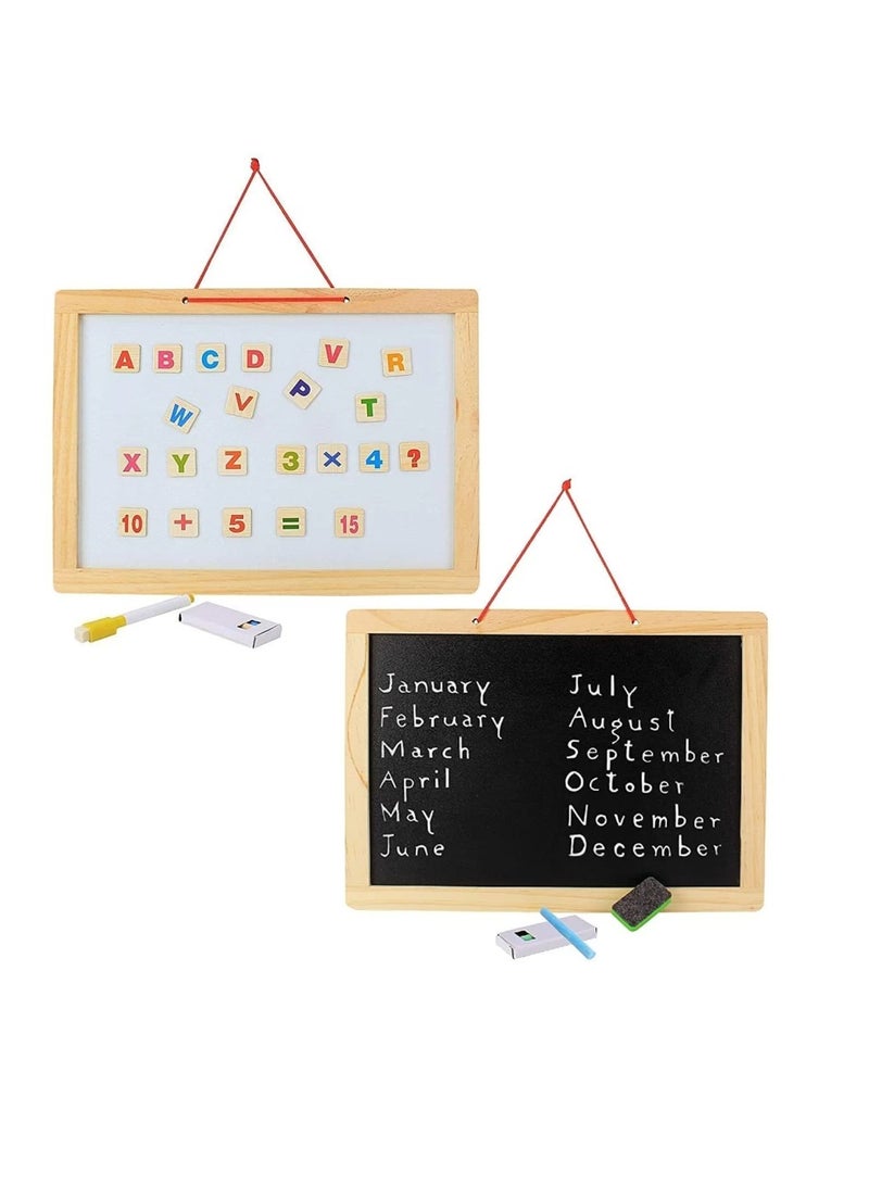 Wood Easel Magnetic Drawing Whiteboard And Blackboard With Acessories  - Image 2