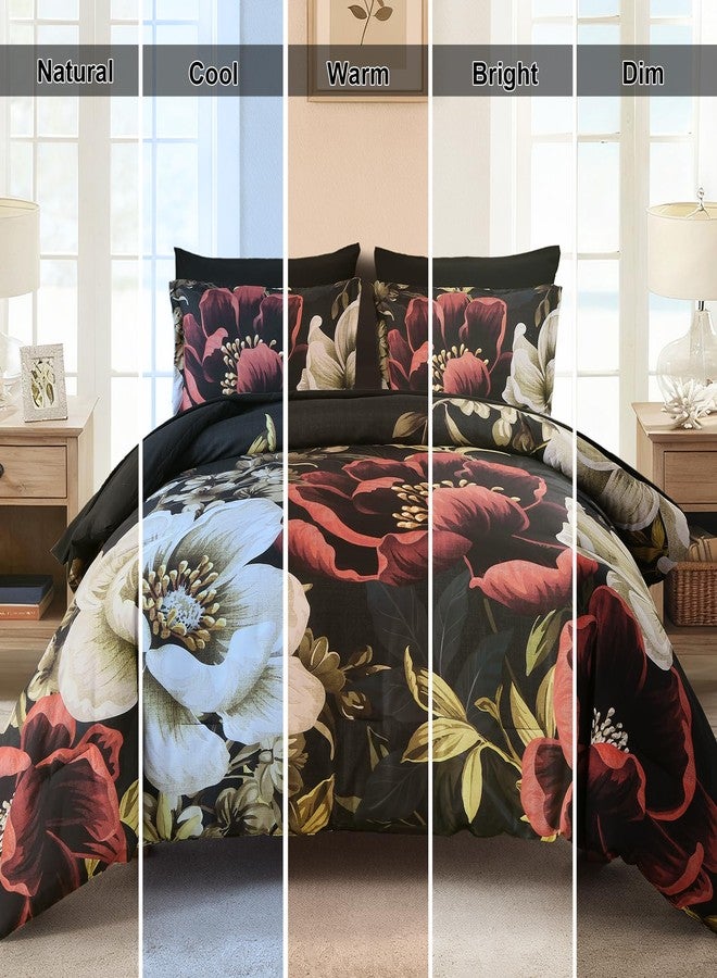 Dintszyayue Black Red Comforter Set King Size, Floral 7 Pieces Bed in a Bag Set, Texture Red Flower Bedding Sets, Soft Microfiber for All Season with Flat Sheet Fitted Sheets Pillowcases and Shams - Image 5