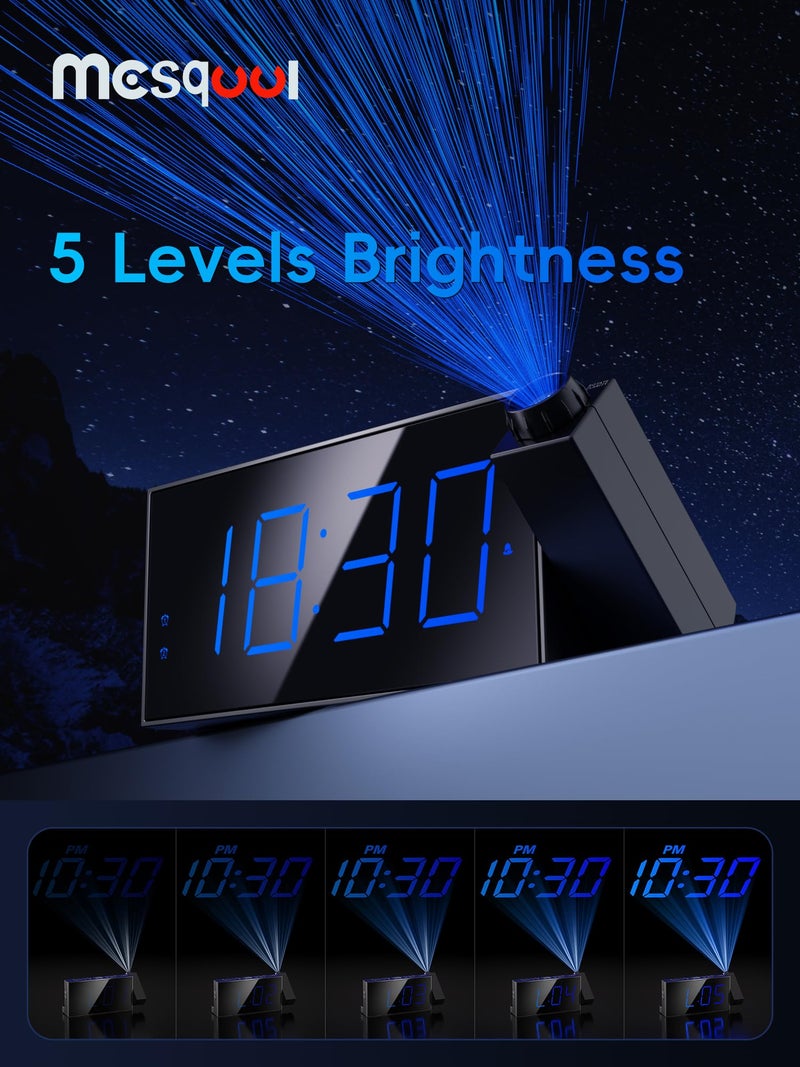 Mesqool Projection Alarm Clock, Loud Vibrating Alarm Clock for Heavy Sleepers, Adjustable Projection Brightness,Hearing Impaired & Deaf People, Digital Alarm Clock with USB Charging Port - Image 4