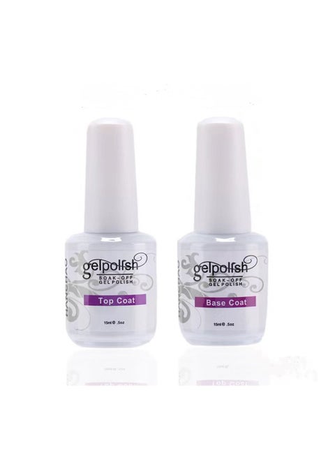 Gel Nail Polish Base and top coat Soak off UV LED Drying Long 15ml Set