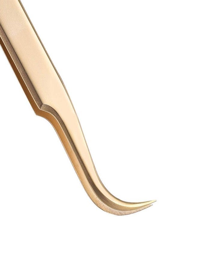 Ms.Queen Eyelash Extension Tweezers Set-Precision Tweezers for 2D-6D Volume&Individual False Lashes Extensions with PU Storage Case-Golden (Curved Tweezers/M003-4) - Image 2