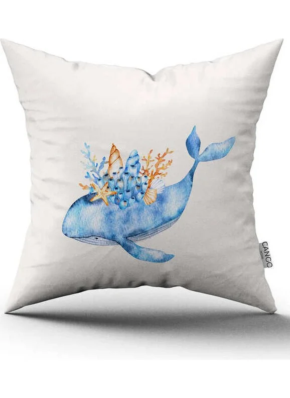Cango Home Double Sided Blue Orange Marine Patterned Digital Printed Throw Pillow Cover CGH1130