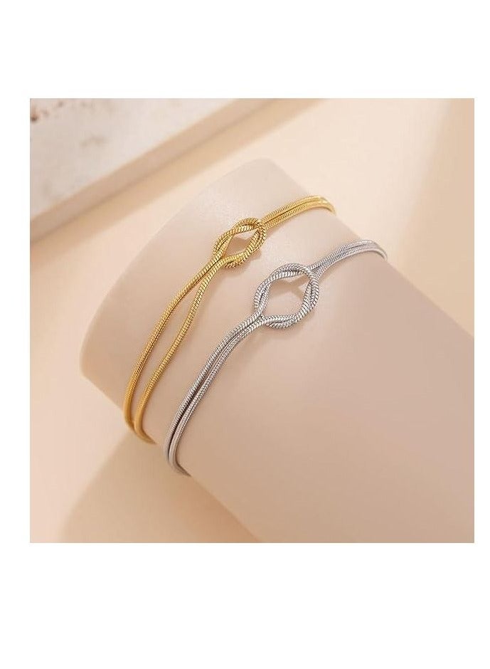 Rwnq Thin thread bracelets with a double-knot design made of sterling silver/titanium – featuring a simple and modern look for everyday wear. Perfect as a Valentine’s Day gift, anniversary present, or a meaningful gesture for close friends. Luxurious men’s and women’s bracelets with a sleek, shiny, and comfortable finish. _ Accessories _ Men's and Women's Accessories _ Unisex Bracelets  - Image 3