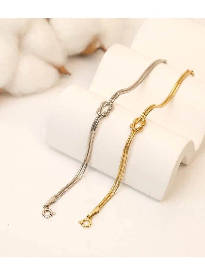 Rwnq Thin thread bracelets with a double-knot design made of sterling silver/titanium – featuring a simple and modern look for everyday wear. Perfect as a Valentine’s Day gift, anniversary present, or a meaningful gesture for close friends. Luxurious men’s and women’s bracelets with a sleek, shiny, and comfortable finish. _ Accessories _ Men's and Women's Accessories _ Unisex Bracelets  - Image 1