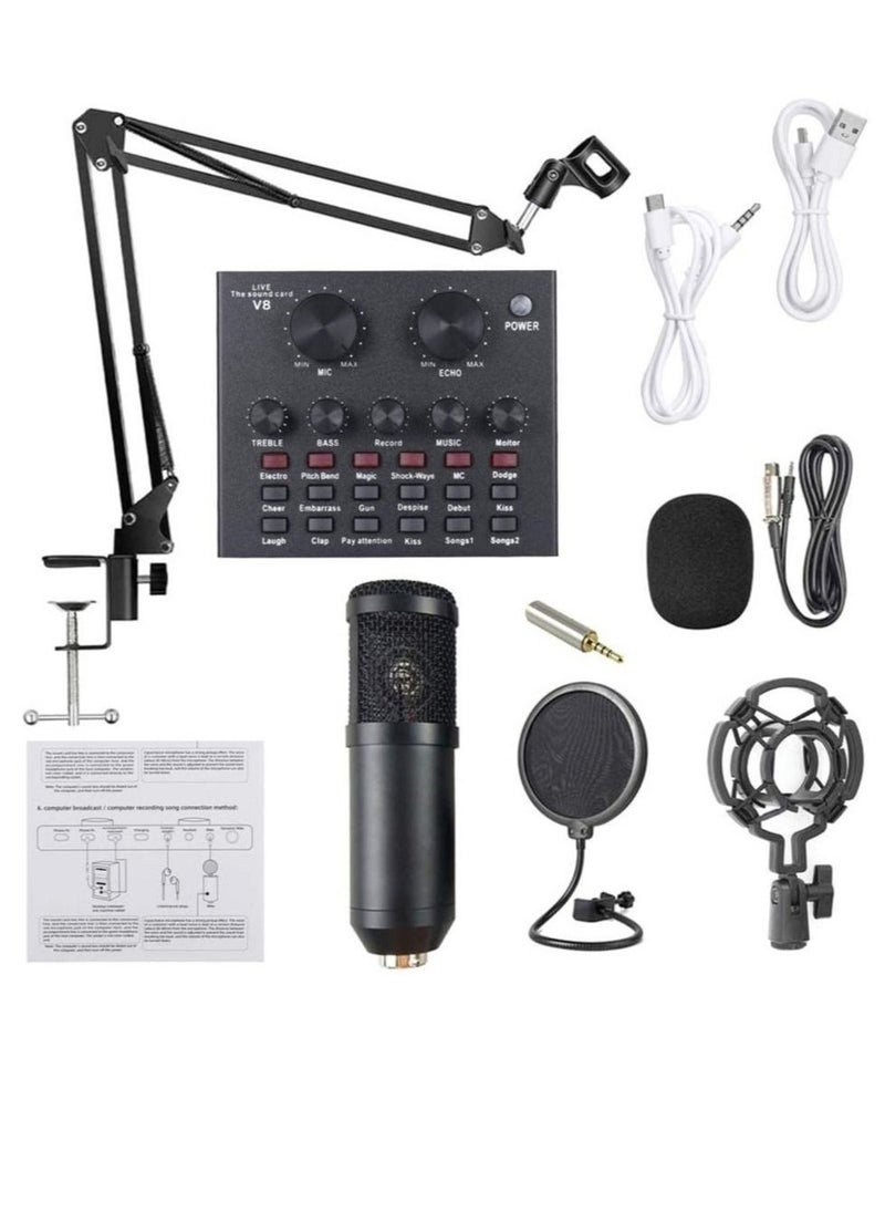 ELTRAZONE Microphone,Live Sound Card & BM800 Suspension Microphone Kit Broadcasting Recording Condenser Microphone Set Intelligent Volume Audio Mixer Sound Card for Computer PC Live Sound - Image 3