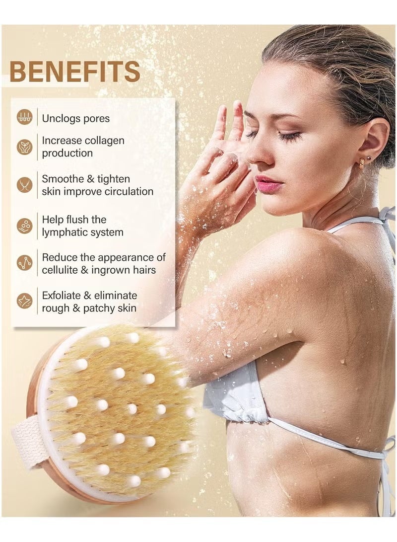 Body Brush Dry and Bath, Exfoliating Brush Reduce Cellulite Promotes Blood Circulation and Lymphatic Drainage with Soft Massage Nodules, Shower Brush Body Scrubber - Image 3