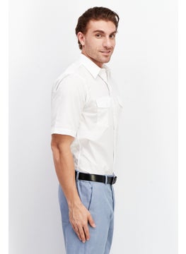 Lion Men Tall Fit Textured Short Sleeves Dress Shirt, White  - Image 3