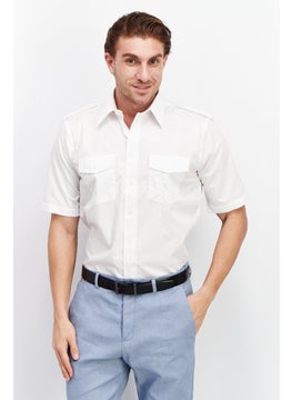 Lion Men Tall Fit Textured Short Sleeves Dress Shirt, White  - Image 1