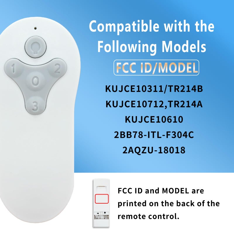 CeilingBreeze Ceiling Fan Remote Control Replacement, Compatible with Harbor Breeze KUJCE10311/TR214A KUJCE10712/TR214B 2BB78-ITL-F304C | 3-Speed + Light Dimmer | Learning Key Setup with Wall Mount (Remote Only) - Image 3