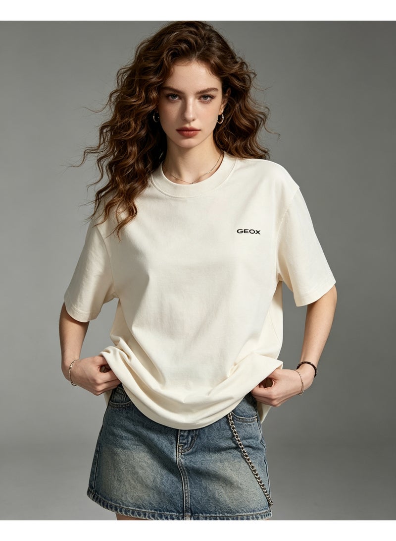 GEOX Unisex Crew Neck Short Sleeve T‑Shirt, Modern Urban Everyday Top For Men Women, Off‑White - Image 4