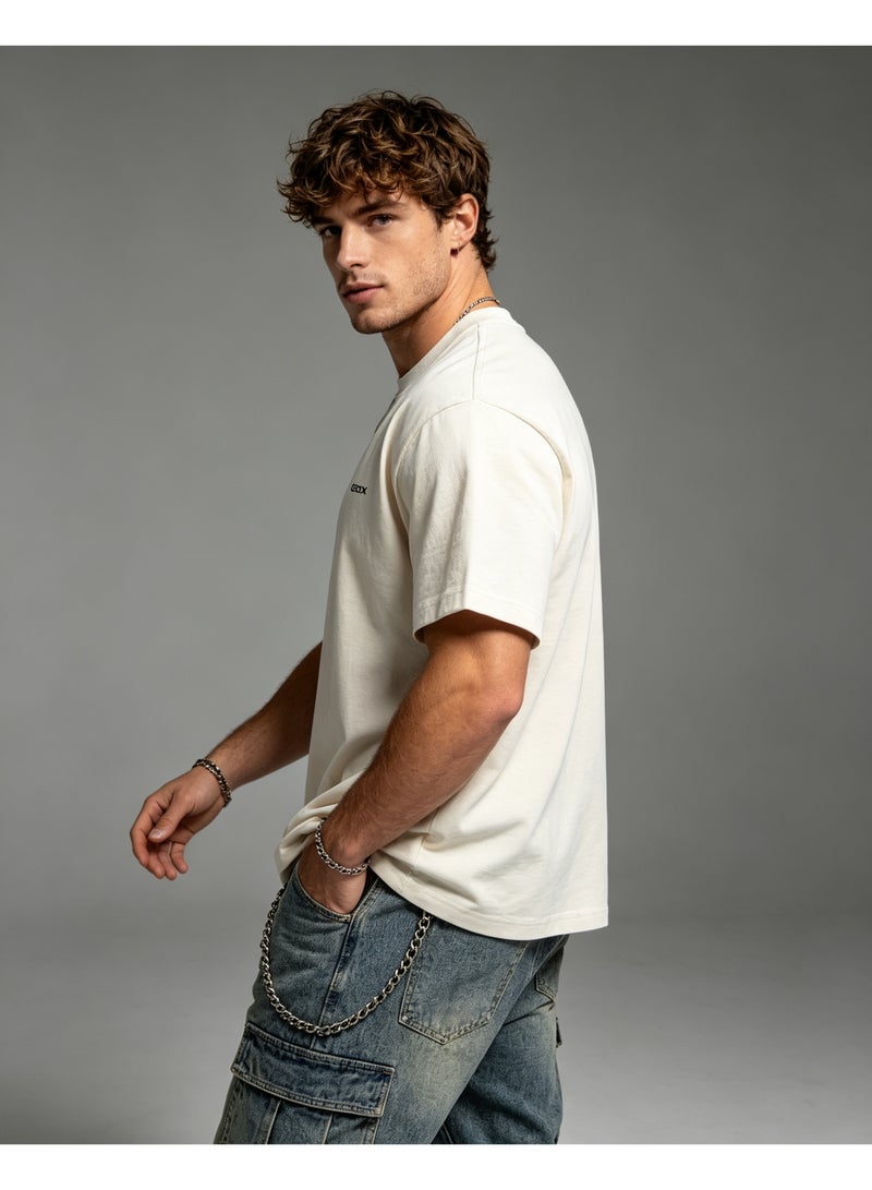 GEOX Unisex Crew Neck Short Sleeve T‑Shirt, Modern Urban Everyday Top For Men Women, Off‑White - Image 3