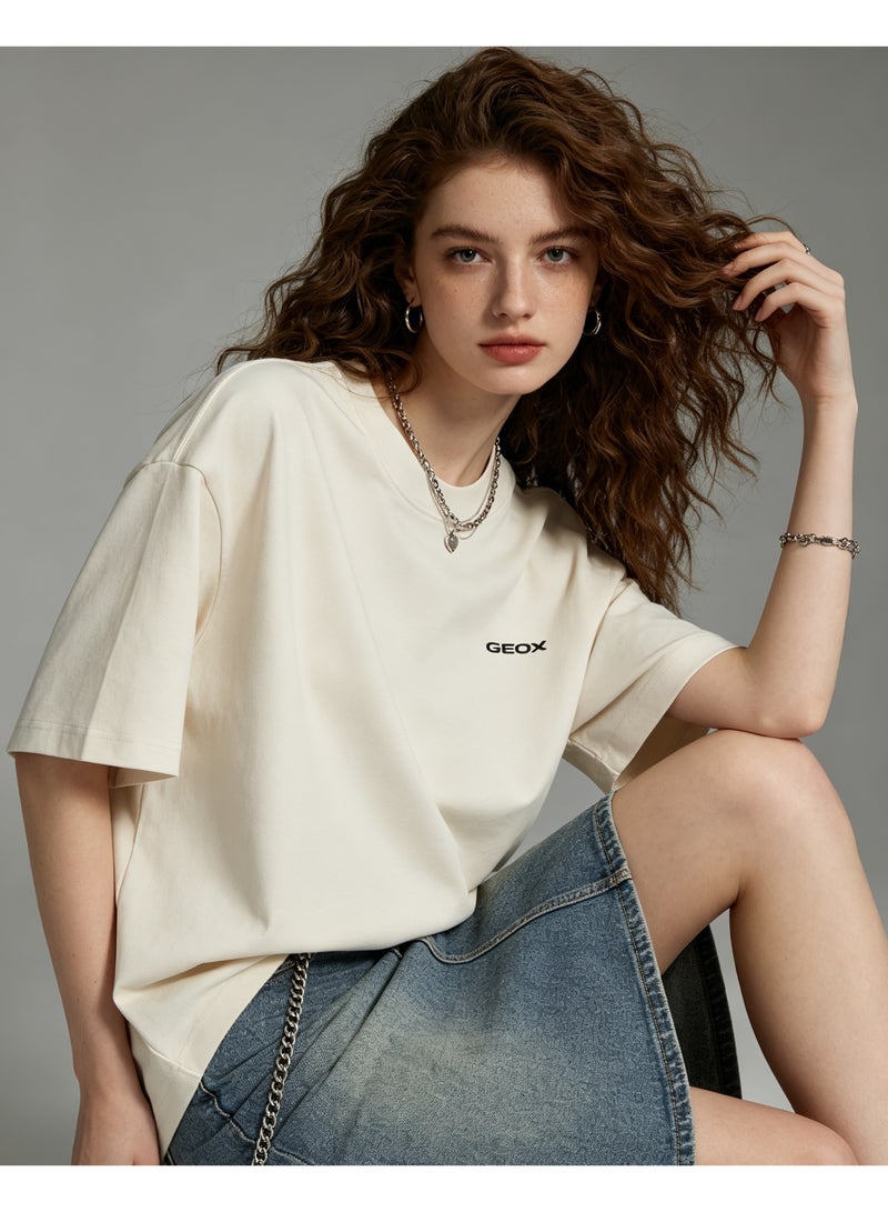 GEOX Unisex Crew Neck Short Sleeve T‑Shirt, Modern Urban Everyday Top For Men Women, Off‑White - Image 5