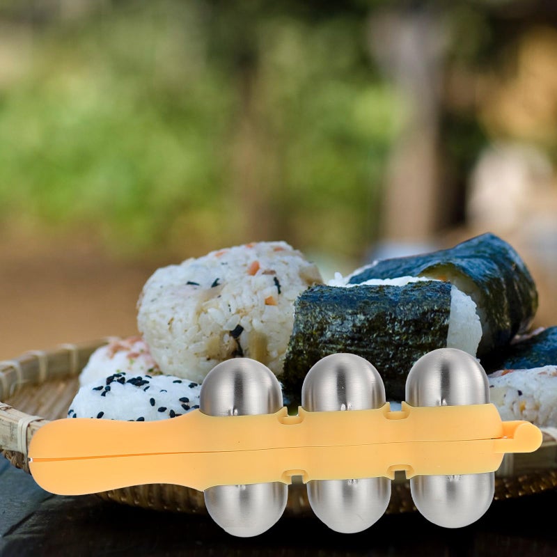 Nordic Yellow Stainless Steel Rice Ball Mold and Shaker DIY Sushi Onigiri Bento Making Kit - Image 5